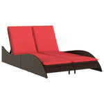 Sun Lounger with Cushions Brown 114x205x73 cm Poly Rattan 368294