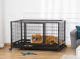 43" Heavy Duty Metal Dog Crate Pet Cage with Tray Wheeled Dog Kennel - Black T3398P376418