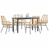 5 Piece Garden Dining Set Brown Poly Rattan Glass 3334543