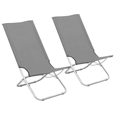 ZNTS Folding Beach Chairs 2 pcs Grey Fabric 310377