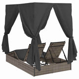Double Sun Lounger with Roof Grey 205 x 129 x 200 cm PE rattan 3376129
