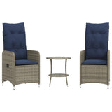 Reclining Garden Chairs 2 pcs with Table Grey Poly Rattan 365694