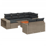 ZNTS 11 Piece Garden Sofa Set with Cushions Grey Poly Rattan 3228920