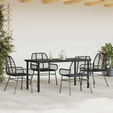 5 Piece Garden Dining Set Black Poly Rattan Glass 3334537