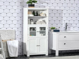 Freestanding Kitchen Cupboard, 4-Door Storage Cabinet with Adjustable Shelf and Glass Doors for T3398P344762