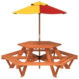Picnic Table for 6 Kids with Umbrella Hexagon Solid Wood Fir 3281627