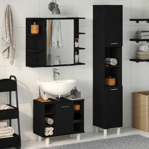 Bathroom Furniture Set with Door 3 pcs Black 30 x 30 x 179.5 cm 3333049
