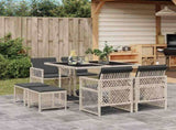 9 Piece Garden Dining Set with Cushions Light Grey Poly Rattan 3210779