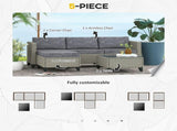 5-Piece Rattan Patio Furniture Set with Corner Sofa, Footstools, Coffee Table, for Poolside, Dark T3398P318600