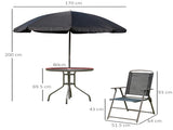 6 Piece Garden Dining Set with Umbrella, Patio Sets with Parasol with 4 Folding Dining Chairs & T3398P314216