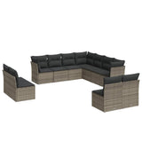 ZNTS 11 Piece Garden Sofa Set with Cushions Grey Poly Rattan 3217820