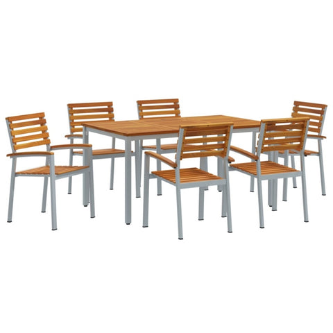 ZNTS 7 Piece Garden Dining Set Solid Wood Acacia and Metal 3284408