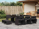11 Piece Garden Dining Set with Cushions Black Poly Rattan 3211147