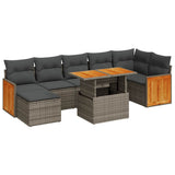 8 Piece Garden Sofa Set with Cushions Grey Poly Rattan Acacia 3327742