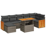 8 Piece Garden Sofa Set with Cushions Grey Poly Rattan Acacia 3327742