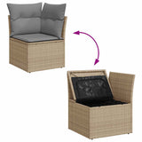 7 Piece Garden Sofa Set with Cushions Beige Poly Rattan Acacia 3327461
