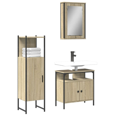 ZNTS 3 Piece Bathroom Furniture Set Sonoma Oak Engineered Wood 3214816