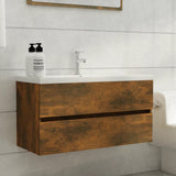 Sink Cabinet Smoked Oak 90x38.5x45 cm Engineered Wood 815654