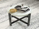 Round Small Garden Table, 60cm Outdoor Side Table with Faux Marble Tempered Glass Top, Aluminium T3398P377591