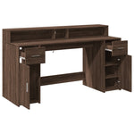Desk with LED Lights Brown Oak 160x55x91 cm Engineered Wood 3309435