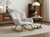 Teddy Fabric Tufted Upholstered Rocking Chair Padded Seat with Headrest and Foldable footrest For W1397P232247