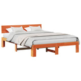 Bed Frame with Headboard Wax Brown 160 x 200 cm Solid Pine Wood 872646