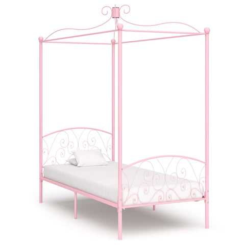 284487 Canopy Bed Frame without Mattress Pink Metal 100x200 cm