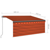 Manual Retractable Awning with Blind 3x2.5m Orange&Brown 3069380