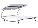 Double Sun Lounger with Adjustable Detachable Canopy, Portable Garden Daybed for 2 with Wheels, T3398P320128