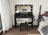 Makeup Vanity Desk with 9 Hollywood Bulbs,with a large mirror, featuring 4 drawers and 1 open W1196P519991