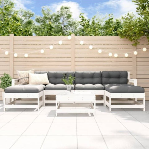ZNTS 7 Piece Garden Lounge Set White Solid Wood Pine 3186390