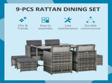 9PC Rattan Garden Furniture Outdoor Patio Dining Table Set Weave Wicker 8 Seater Stool Mixed Grey T3398P314645
