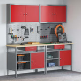 Work Bench Set with Lock 8 pcs Red and Grey Powder-Coated Steel 3321495