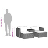5 Piece Garden Sofa Set with Cushions Black Poly Rattan Acacia 365725