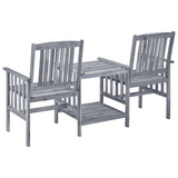 Garden Chair With Tea Table Grey Solid Acacia Wood Medium Durable 311884