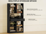 Tall Bookshelf with Drawer, Freestanding Bookcase for Bedroom, Living Room, Home Office, Black T3398P423533