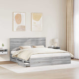 Bed Frame with Drawer Grey Sonoma 200 x 200 cm Engineer Wood 3409431