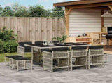 11 Piece Garden Dining Set with Cushions Light Grey Poly Rattan 3211691