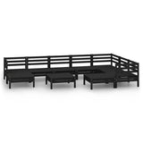 10 Piece Garden Lounge Set Solid Wood Pine Black 3083033