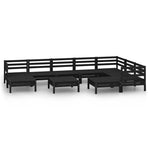 ZNTS 10 Piece Garden Lounge Set Solid Wood Pine Black 3083033