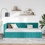 Corner Bed Frame with Headboard Turquoise 90 x 190 cm Velvet 42016386