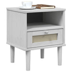 ZNTS Bedside Cabinet SENJA Rattan Look White 40x35x48 cm Solid Wood Pine 358011