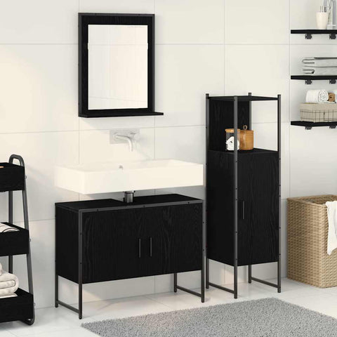 Bathroom Furniture Set with Door 3 pcs Black 33 x 33 x 102.5 cm 3334376