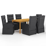 ZNTS 7 Piece Garden Dining Set with Cushions Black Poly Rattan 3095288