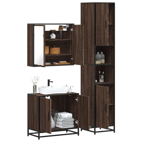 ZNTS 4 Piece Bathroom Furniture Set Brown Oak Engineered Wood 3301069