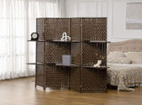 4-Panel Room Dividers with Shelves, Wave Fibre Freestanding Folding Privacy Screen Panels, Partition T3398P330517