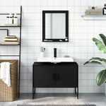 ZNTS 2 Piece Bathroom Cabinet Set Black Engineered Wood 3214339