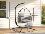Hanging Egg Chair, Indoor Outdoor Swinging Hammock Chair with Stand, Foldable Basket, Side Pocket, T3398P549989