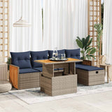 6 Piece Garden Sofa Set with Cushions Grey Poly Rattan Acacia 3328153