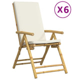 6 Piece Folding Reclining Chairs with Cream White Cushions Bamboo 3208928